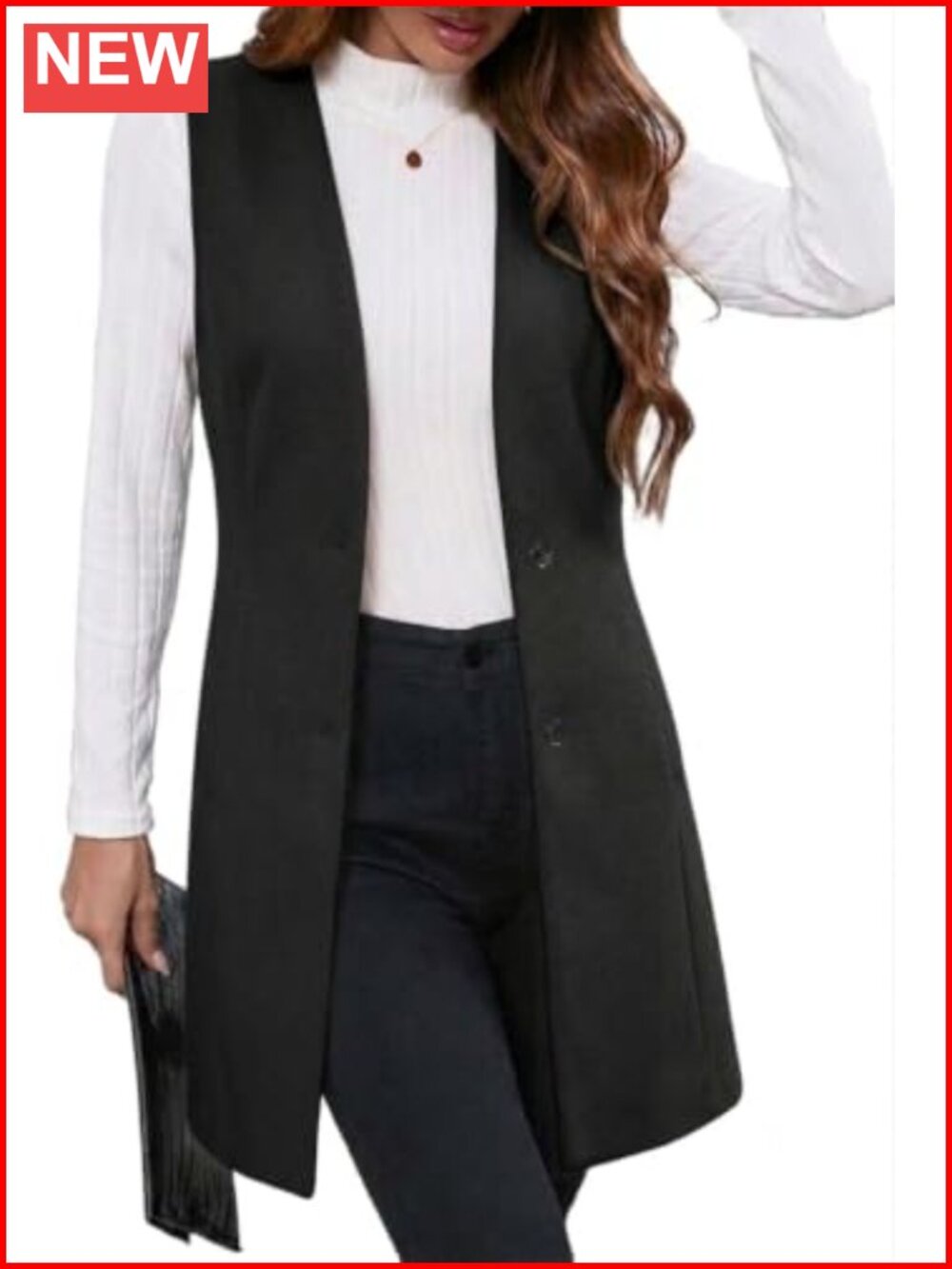 Long Plaid Vest Sleeveless Trench Coat Blazer for Women